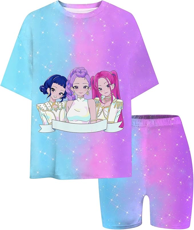 K-POP DEM0N Hunters Outfits for Girls, 2 Piece T-Shirts and Apparel Sets Birthday Gift