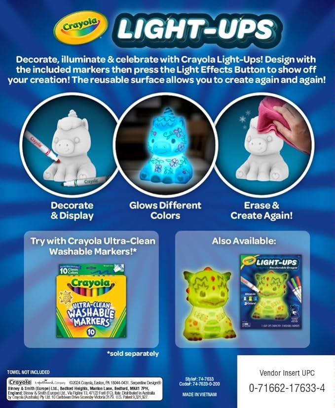 Crayola Light Ups - Unicorn, Reusable Holiday Craft, Glow In The Dark, Unicorn Gift for Kids, Decoration Craft, Toys & Gifts for Kids