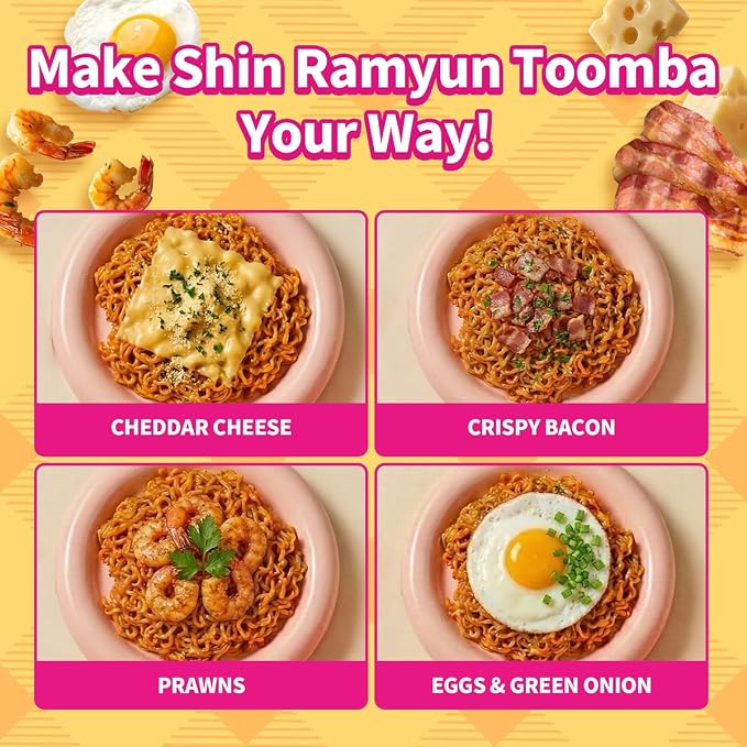 Nongshim Shin Ramyun Toomba Noodles Square Bowl, Creamy Korean Mac and Cheese Style Noodles, Gentle Kick of Spice, Korean Stir Fry Style Instant Noodles, Microwaveable, 3.73 oz (Pack of 6)