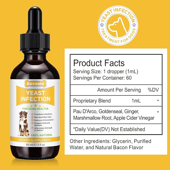 Yeast Infection Treatment for Dogs, Xsvseie Dog Ear Infection Treatment Natural Yeast Treatment Drops for Dogs,Dog Herbal Supplement Soothing Irritation & Itching Discomfort for All Breeds & Size