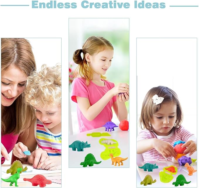 Unleash Creativity with 6 Unique Dino Molds Dough Toys Dough Accessories Set.Ideal as a Gift for Kids Aged 3-4-8 Years