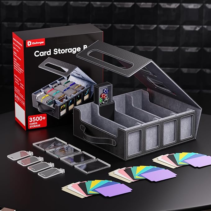 Trading Card Storage Box – 3500+ Magnetic MTG Deck Box with Handle,Commander & Toploader Display, Dice Box,4 Dividers & 30 Color Labels – Fits for TCG,MTG,Yu-Gi-Oh and Sport cards