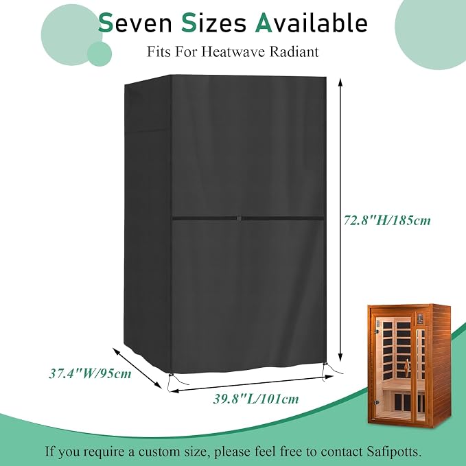 Outdoor 1 to 2-Person Sauna Cover, Heavy Duty Waterproof Sauna Cover Compatible with Dynamic Barcelona Wood Infrared Home Saunas,Black (39.8"Lx37.4"Wx72.8"H)