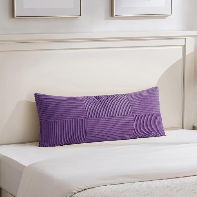 Fancy Homi Set of 2, Purple Patchwork Corduroy Decorative Soft Striped Modern Accent Cushion Case Farmhouse Boho Neutral Throw Pillow Covers for Chair Couch Bed Sofa Living Room 36x14 Inch