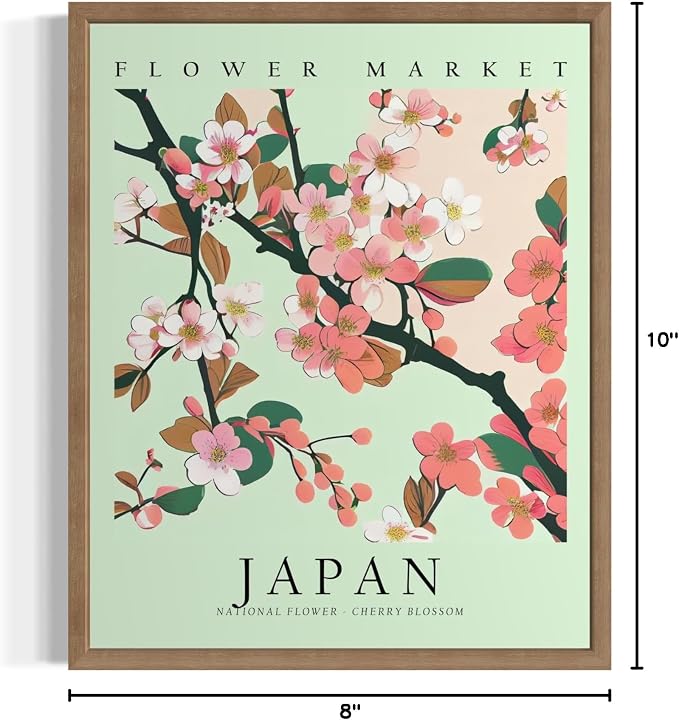 Japan Flower Market Art Print Poster, Wall Art Floral Painting Botanical Decor for Bedroom, Kitchen, Bathroom Livingroom Decoration 82B (Japan,10"L x 8"W, Wood Frame)
