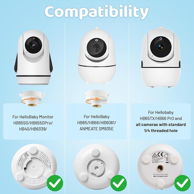 Baby Monitor Mount Compatible with HelloBaby for HB6550/ HB6560/ HB65/ HB6351/ HB40/ HB6339/ HB6336, ANMEATE SM935E Monitor, Adjustable Baby Monitor Stand Flexible Clip Clamp Mount No Drilling