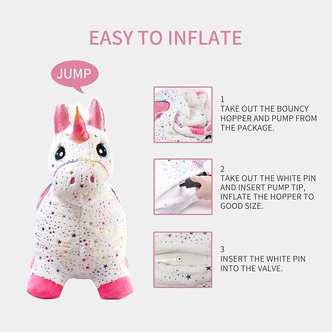 INPANY Unicorn Bouncy Horse Toys, Toddlers Girl Bouncing Animals, Inflatable Ultra Thick Plush Horse Hopper, Baby Ride-on Rubber Bouncer, Outdoor Indoor Cute Birthday Gift for 2 3 4 Year Old Girl Kid