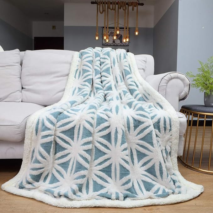 LOMAO Sherpa Fleece Blanket Gifts for Mom Dad Cozy Soft Throw Blanket for Women Men Birthday Gifts Dual Sided Couch Sofa Bed Blanket (Light Blue,51x63 inch)