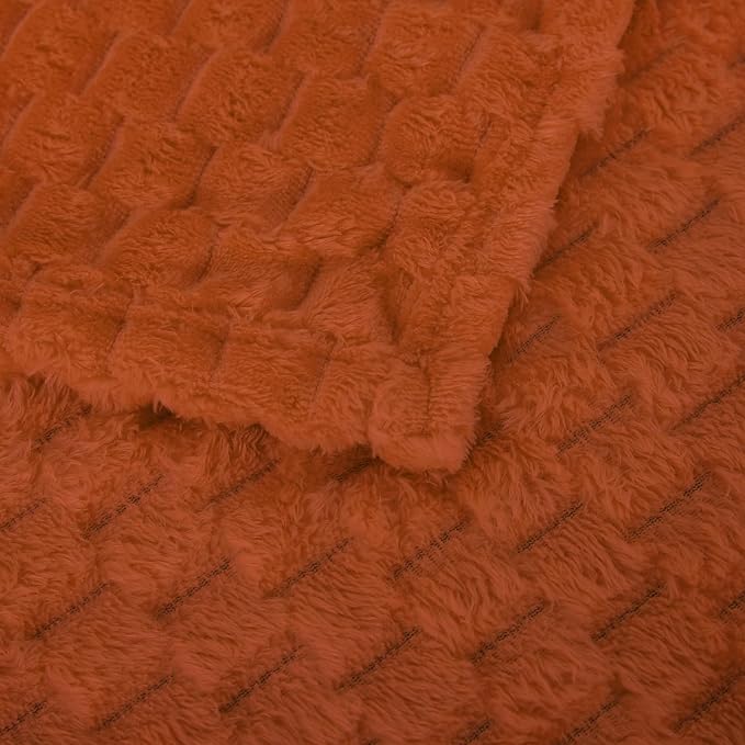 Puncuntex Burnt Orange Throw Blanket 50"×60" Fuzzy 3D Jacquard Decorative | Flannel Fleece Super Soft Plush Cozy Blanket for Couch Sofa Chair Lightweight