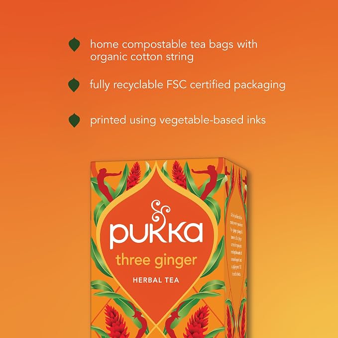 Pukka Three Ginger Organic Herbal Tea Bags 80 Count 4-Pack Caffeine Free Digestive Wellness Infusion with Turmeric Galangal Licorice for Digestion and Bloating Relief
