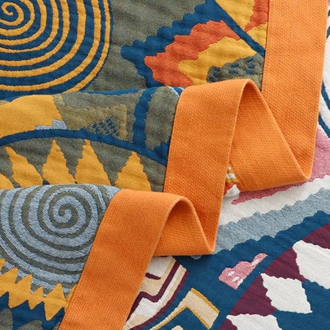 Boho Throw Blanket for Bed 100% Cotton Bohemian Blankets Ultra Soft Woven Muslin Decorative Blankets All Seasons Vintage Quilt Knitted Blanket for Sofa Chair (Colorful, 60"x80")