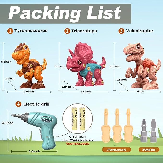 Laradola Dinosaur Toys for Kids Aged 3 4 5 6 7 8 Year Old, Kid Boys Girls, Take Apart STEM Construction Building with Electric Drill, Party Christmas Birthday Gifts Blush Pink RS009-2