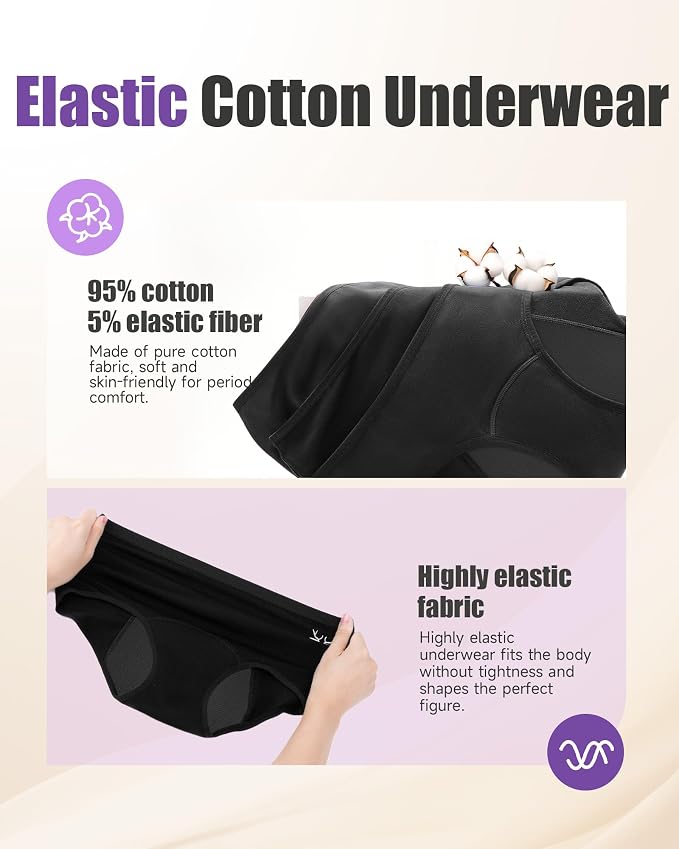 TANSTC Period Underwear for Women Heavy Flow | Leakproof Menstrual Panties Postpartum, Cotton Soft Breathable Briefs 3 Pack