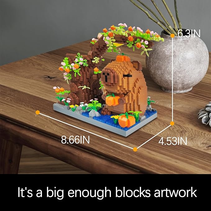 Capy-bara Pen Holder Building Blocks Set, Cute Pumpkin,Animals,Flowers,Tree Building Bonsai Kit Gifts Toy for Kids Age 8 9 10 11 12, Office Home Decoration, Gift for Boys Girls Adult(1890PCS)