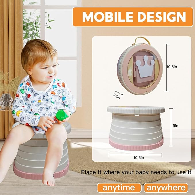 SunnySmile Portable Toilet for Kids,Portable Potty Seat for Toddler Travel,Travel Potty with Travel Bag, Applicable to Camping, Indoor/Outdoor Use, Includes 45 Replacement Bags (Pink)