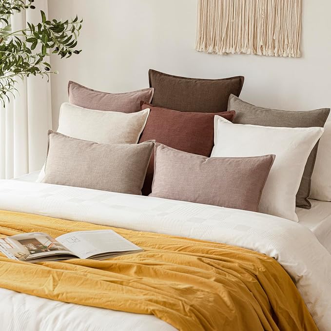Foindtower Set of 2, Decorative Linen Solid Throw Pillow Covers Soft Accent Euro Cushion Case Farmhouse Neutral Pillowcase for Chair Couch Sofa Bedroom Living Room Home Decor 26 x 26 Inch Brown Tan