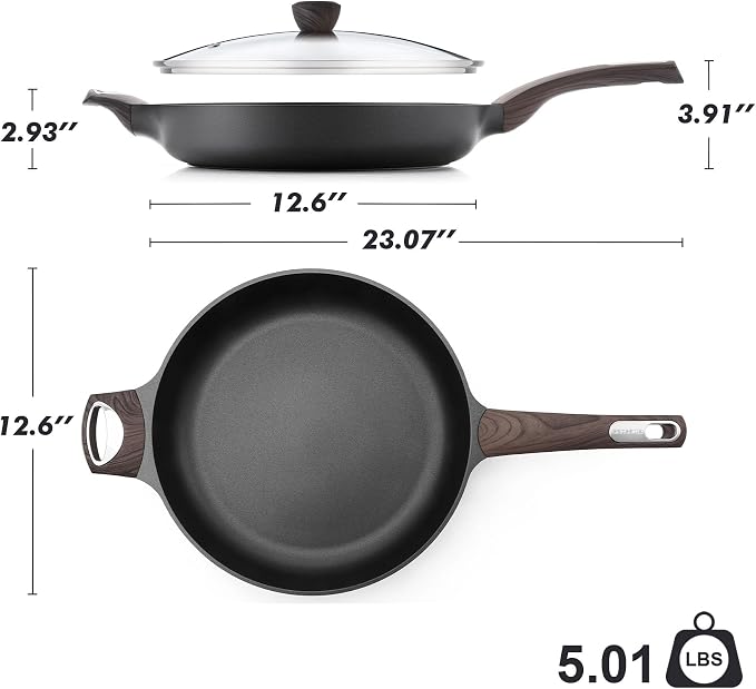 SENSARTE 12.5inch Nonstick Frying Pan Skillet with Lid, Black | Non Stick Pan Omelette Pans with Cover, Healthy Kitchen Cooking Chef's Pan with Cover, PFOA/PFOS Free, Induction Compatible