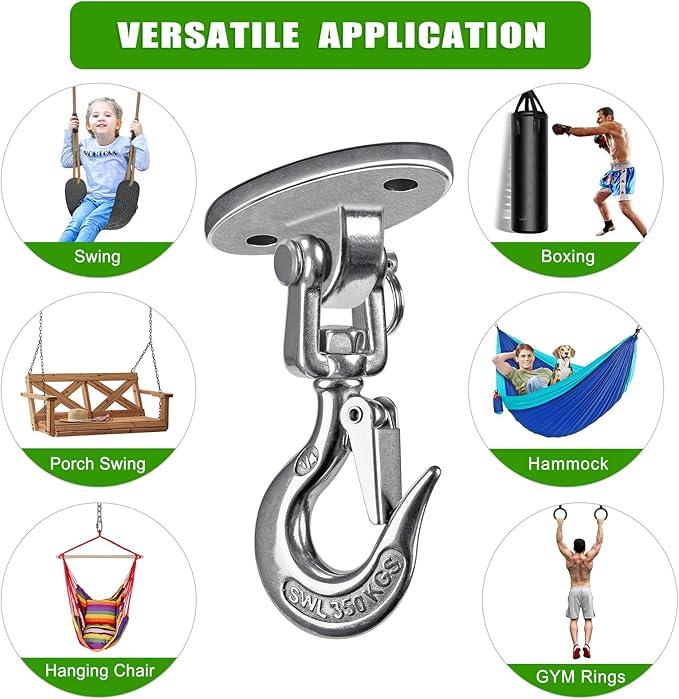BeneLabel Ceiling Swing Hanger with 360°Swivel Hook 1000 LB Capacity Swing Hardware Stainless Steel Ceiling Swing Mount for Hanging Chair, Aerial Silks, Hammock, Porch Swings, Heavy Bag