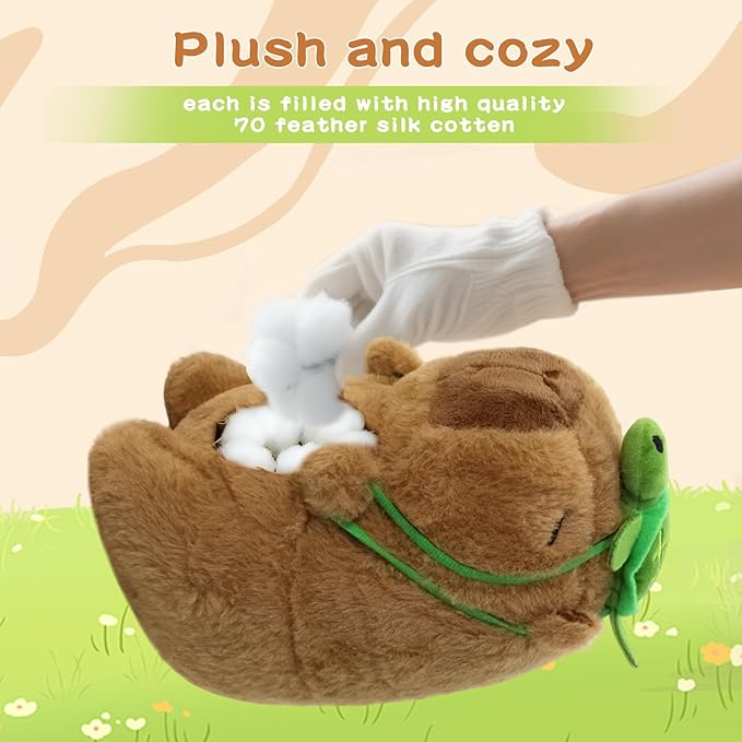 9 Inch Cute Capybara Stuffed Animal with Turtle Backpack - Companion to Relieve Emotions - Skin-Friendly Material - Soft Kawaii Plush Pillow for Birthday Gift for Kids Boys Girls