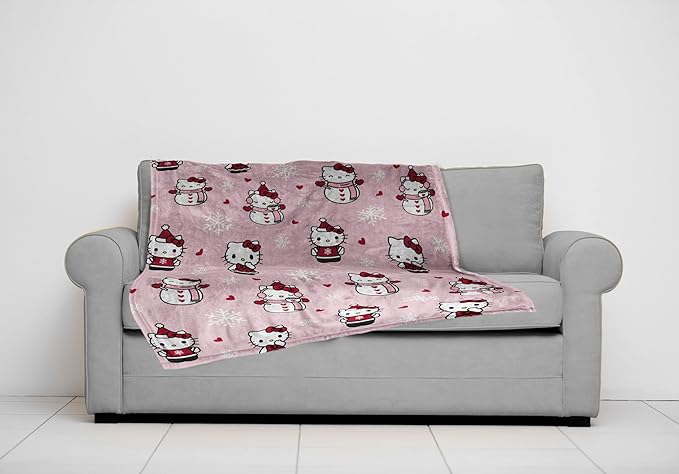 Jay Franco Christmas Plush Throw Blanket – 50x70 Inches Soft & Cozy Fleece Throw for Holiday Bedroom & Couch Décor, Official Licensed Product, Pink - Hello Kitty