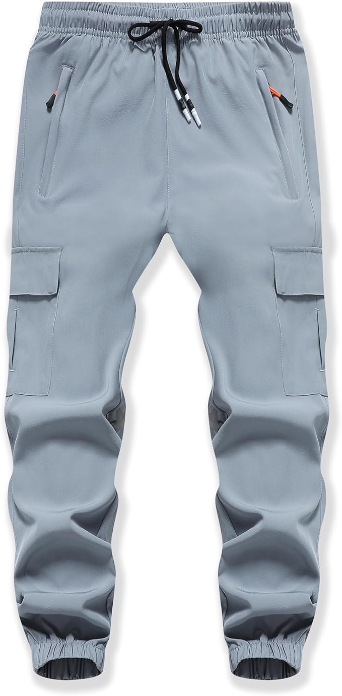 Boy's Cargo Joggers Pants Youth Quick Dry Hiking Lightweight Pants for Sports Outdoor with Zipper Pockets