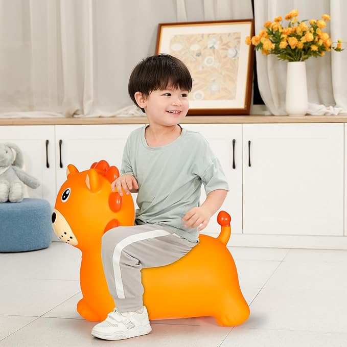 INPANY Bouncy Horse, Lion Hopper Toys, Toddlers Bouncing Animal, Kids Ride on Rubber Bouncer, Inflatable Jumping Horse, Outdoor Indoor Birthday Gifts for 2 3 4 Year Old Girls Boys