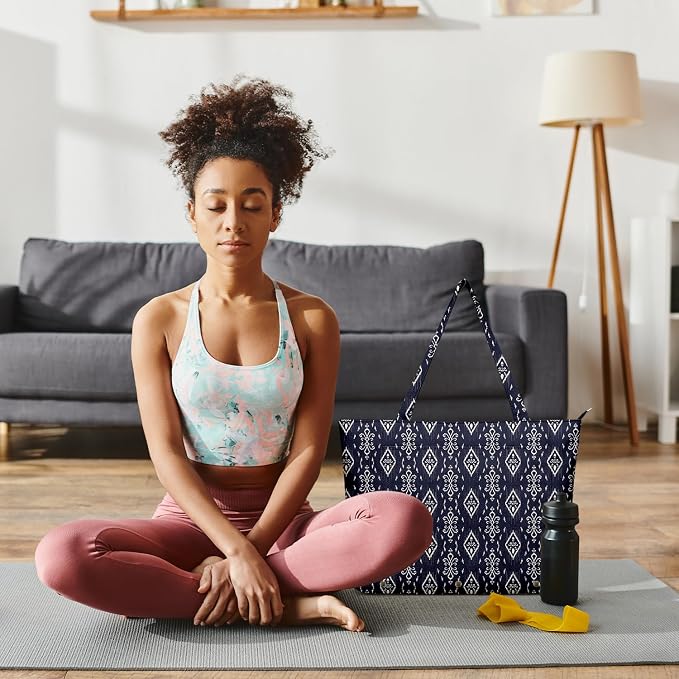 Yoga Bag for Women, Large Canvas Yoga Mat Tote Bag with Yoga Mat Carrier - Large Mat Pocket Fitness Tote for Pilates, Gym, Travel, Office & Beach