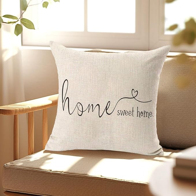 Home Sweet Home Quotes Farmhouse Pillow Covers 18x18 Inch,Farmhouse Decorative Lumbar Throw Pillow Case Cushion Cover,Housewarming Gift