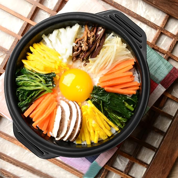 Korean Stone Pot Set with Tray and Stainless Steel Spoon, Ceramic Bowl for Bibimbap and Soup, No Lid (1100 ML (37 OZ))