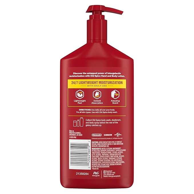 Old Spice Hand and Body Lotion for All Skin Types, x The Super Mario Galaxy Movie, 24/7 Lightweight Moisturization, Smell Super with Cosmic Quest, Scent of Star Showers, 16oz