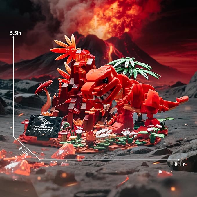 Dinosaur World Building Block Set,T.Rex Dinosaur Park Sets for Boys and Girls 8-12,T.rex and Volcano Scene Building Sets,Home or Office Dรฉcor Sets for Boys 8-14(559pcs