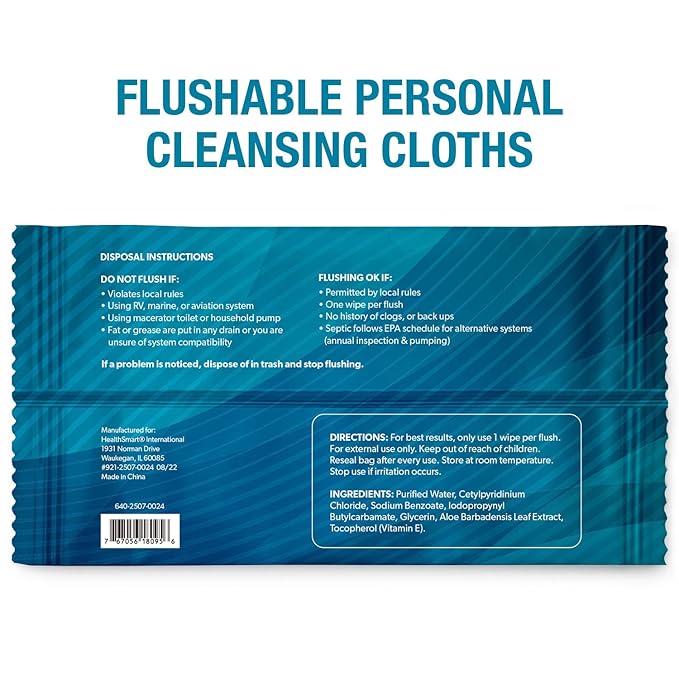 HealthSmart 60 Count Flushable Wipes, Gentle on Sensitive Skin, Easily Disintegrates, Alcohol-Free Wipes for Adults or Babies, FSA & HSA Eligible