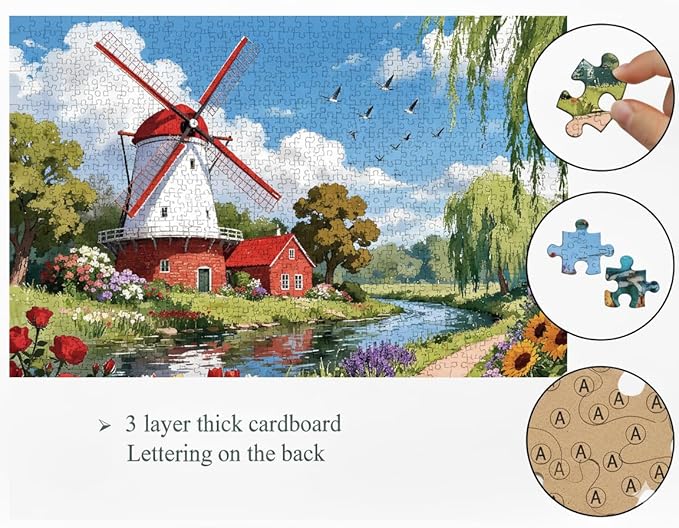 1000 Pieces Jigsaw Puzzles for Adults, Seasons Series - Beautiful Nature Art, Meditative Stress Relief Game, Large 28" x 20", Great Gift for Nature Lovers(Bloom Village)