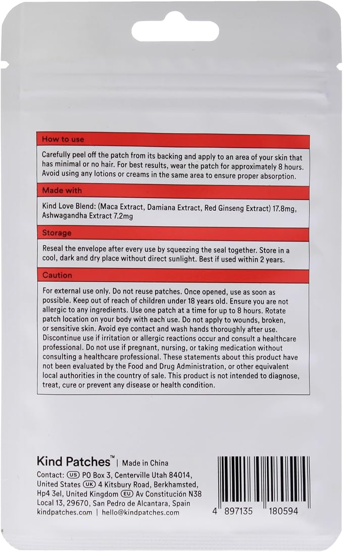 Kind Patches Love Patches - Natural Libido Booster for Women and Men - Ashwagandha and Red Ginseng to Enhance Intimate Wellness and Energy - 30 Count