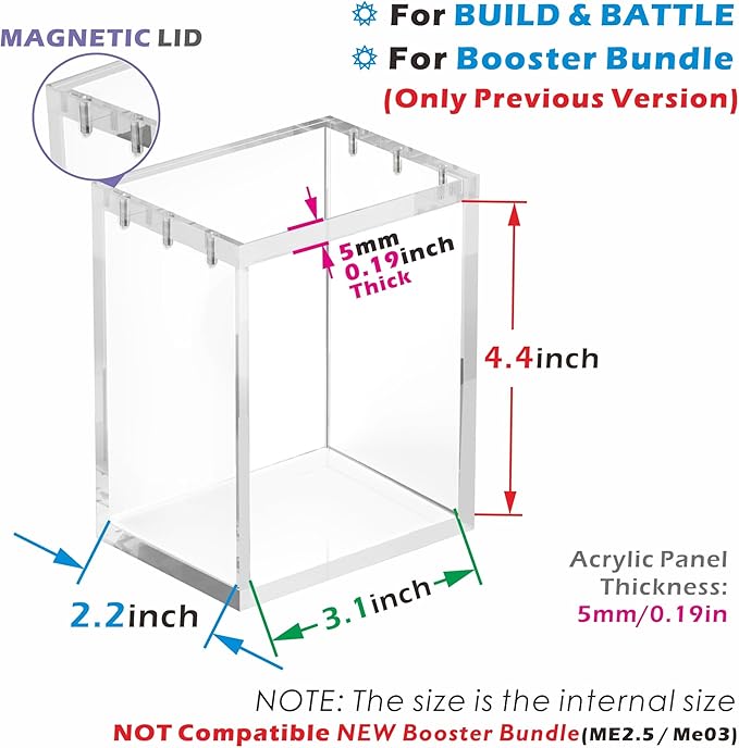 1PC Acrylic Magnetic Case for Booster Bundle/Build & Battle Magnetic Lid Clear Display Box for Booster Bundle(NOT Compatible NEW Booster Bundle) Protector Acrylic Storage Container