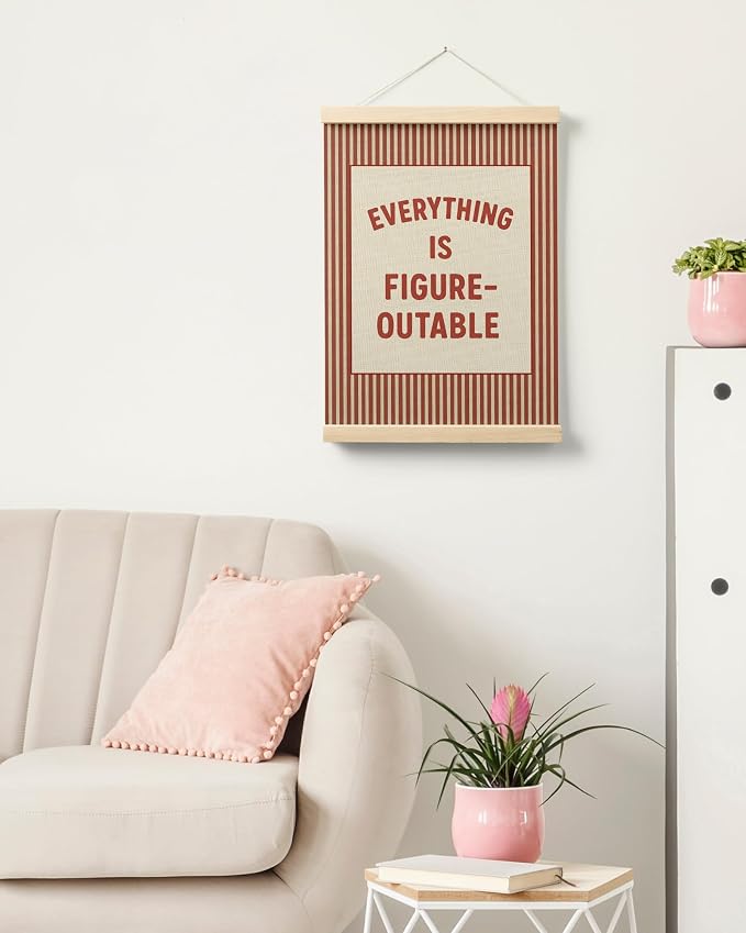 FGFK Everything Is Figureoutable Positive Affirmations Wall Art Poster Hanger Frame, Retro Red Inspirational Canvas Prints Framed Wall Decor for Office Classroom Home Bedroom, 12x16 Inch