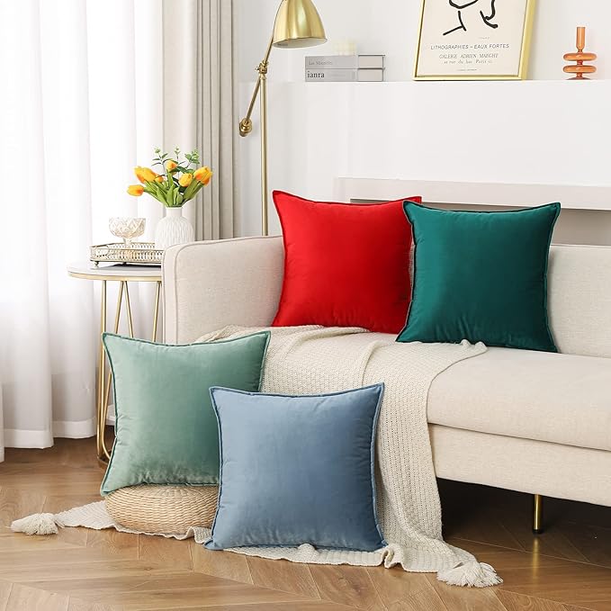 JIAHANNHA Velvet Green Throw Pillow Covers 22”x22”Pack of 2 Soft Decorative | Square Cushion Covers for Couch Sofa Bed Livingroom Car Home Decor,55x55Cm