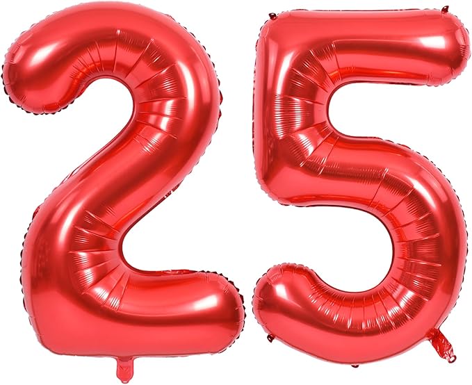 TONIFUL 40 Inch Large Red Number 25 Balloons Giant Digital 25 or 52 Helium Balloons, Foil Mylar Big Number Balloons for 25th or 52nd Birthday Party 25th or 52nd Anniversary Supplies Decorations