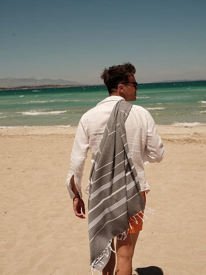BAY LAUREL Turkish Beach Towel with Travel Bag 39 x 71 Quick Dry Sand Free Lightweight Large Oversized Towels Light