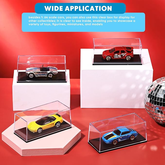 16 Pcs 1/64 Display Case Acrylic Model Cars Display Case 4.17 x 1.81 x 1.81 Inches Clear Plastic Vehicles Toy Cars Storage Collectors