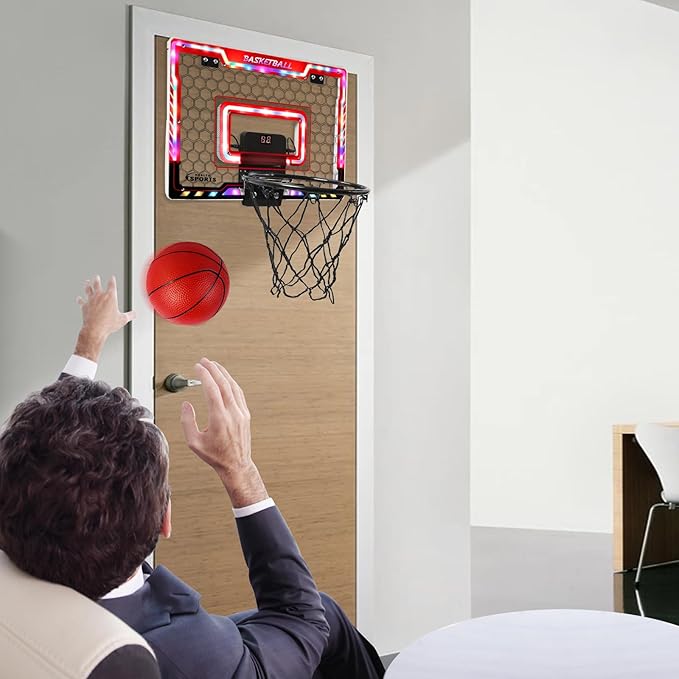 AOKESI Basketball Hoop Indoor for Kids,Portable Mini Basketball with Light,Electronic Scoreboard Over The Door Sport Basketball Toys Christmas Birthday Gift for 3-12 Year Old Boys Girls Adults