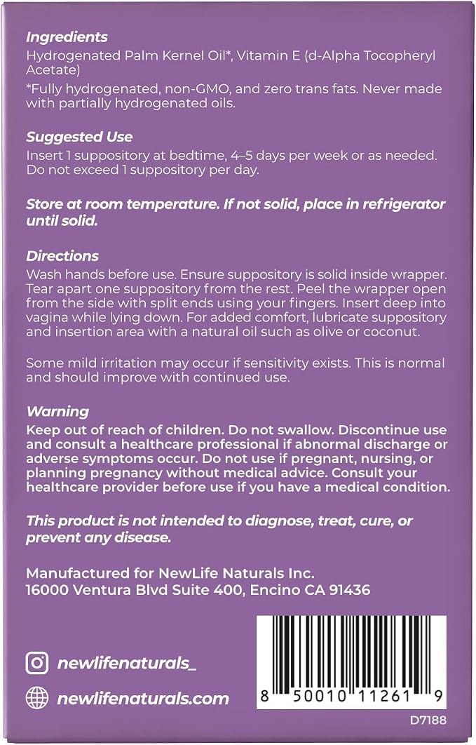 NewLife Naturals ESoothe Ultra Vitamin E Suppositories for Women 100 IU 2.5X More– Vaginal Dryness & Moisture Support – Hormone-Free – 24 Vaginal Suppositories, Made in USA -30 Day + Supply