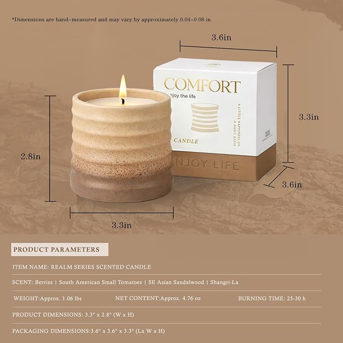 Pure Sandalwood Scented Soy Candle – Decorative Gradient Ceramic Jar Candle, Non Toxic Aromatherapy Candle, Long Lasting Candle Gift for Women, Home Decor