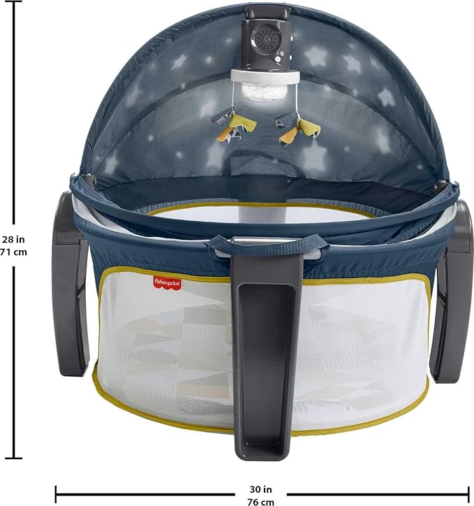 Fisher-Price Portable Baby Bassinet and Play Space Deluxe On-the-Go Projection Dome with Lights Music and Canopy, Cool Hues