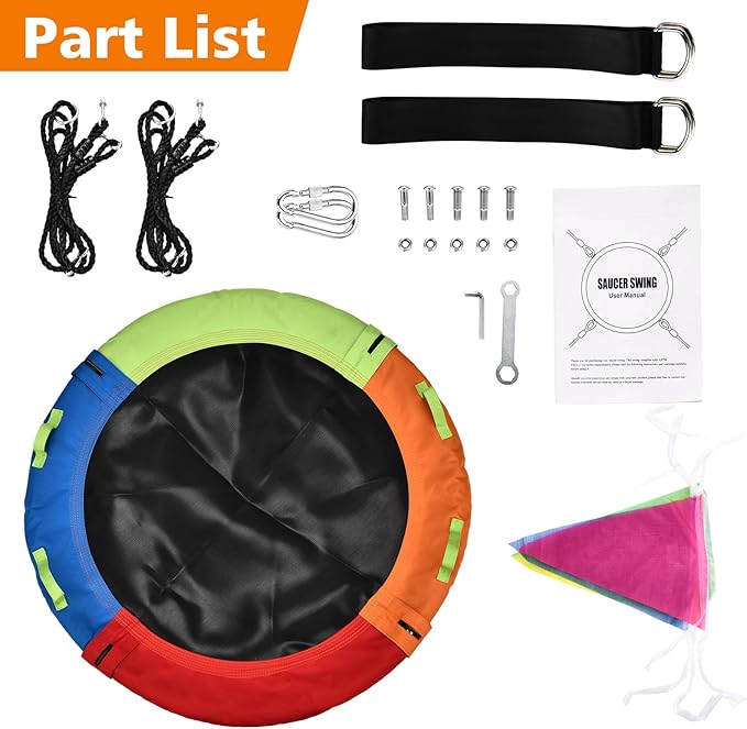 Tree Swing, Saucer Swing, 48 inch 900lbs Weight Capacity, with Adjustable Hanging Straps, for Backyard Outdoor, Multicolor, Circle Round Disc, Gifts for Kids
