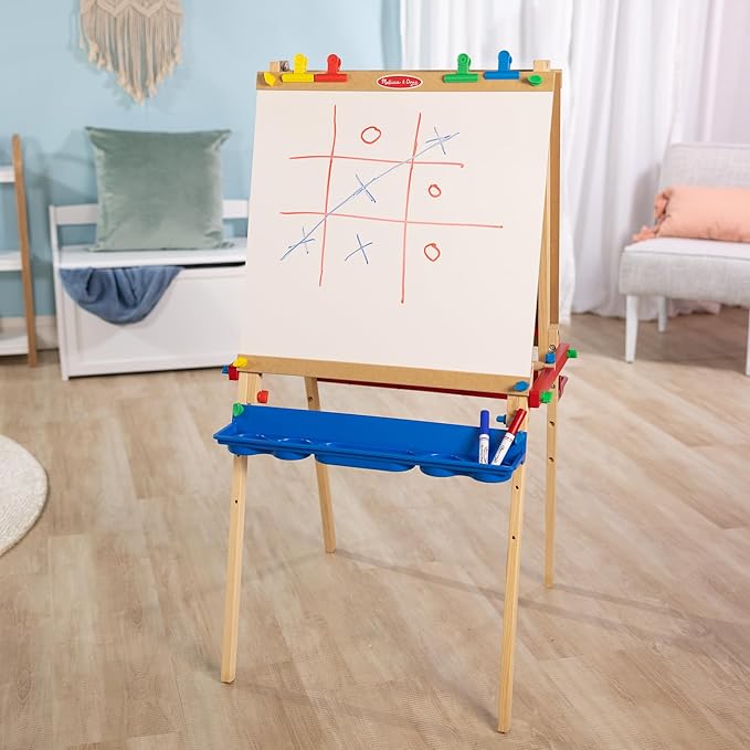 Melissa & Doug Deluxe Wooden Art Easel for Kids with Dry-Erase Board, Chalkboard & Drawing Paper Roller, Folding Double-Sided Toddler Easel, Preschool Learning Toys for Girls & Boys Ages 3+