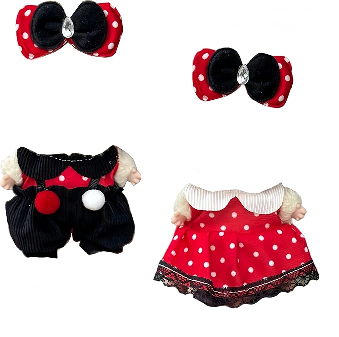 Clothes for Lububu Dolls 17cm, Labooboo Doll Clothing Accessories Set, Lebubu Designer Clothes Outfits for Plush Dolls 7 Inch, Red Dresses, Black Jumpsuit