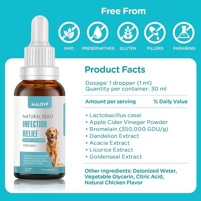 2pack Natural Yeast Infection Treatment for Dogs,Dog Ear Infection Treatment,Itchy Ear,Skin&Allergy Symptoms Relief-Reduces Inflammation&Relieves Irritation,Dog Supplement Drops with Probiotics