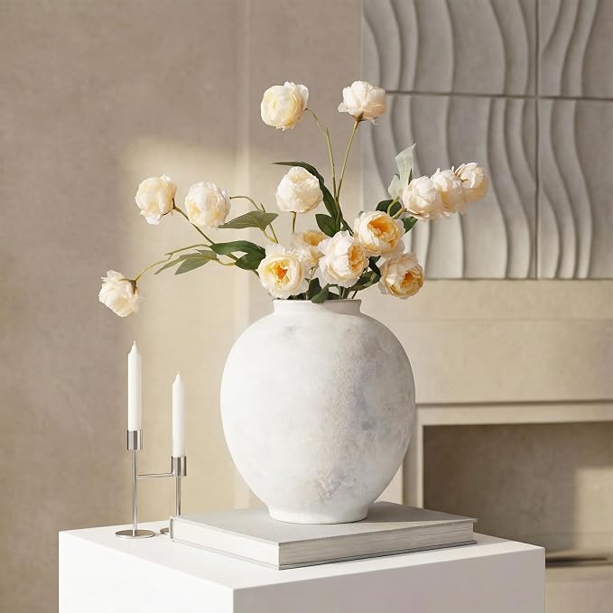 Starttag Large Ceramic Vase, 9.8 inch Rustic Farmhouse Flowers Vase for Home Decor, Sandstone Texture Round Pottery Tall Vase Indoor for Table Living Room Decor, Wabi Sabi