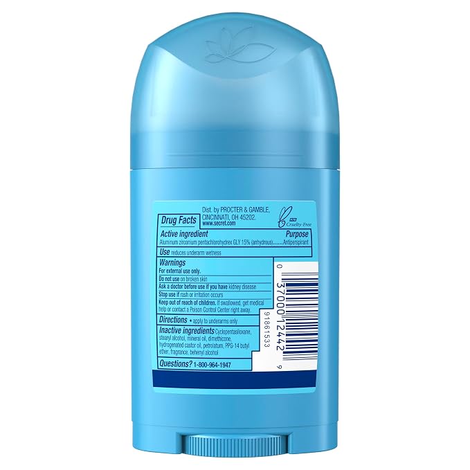 Secret Antiperspirant and Deodorant for Women, 24hr Sweat & Odor Protection, PH Balanced Protection, Gentle on Skin, Wide Solid, Travel Size, Powder Fresh Scent, 1.7 oz